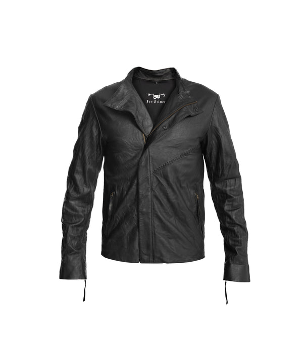 Punk double lapel washed leather jacket with hand stitched detail