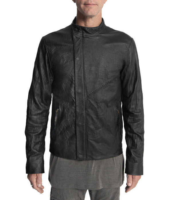 Punk double lapel washed leather jacket with hand stitched detail