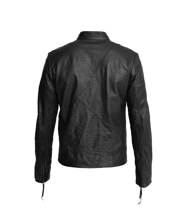 Punk double lapel washed leather jacket with hand stitched detail