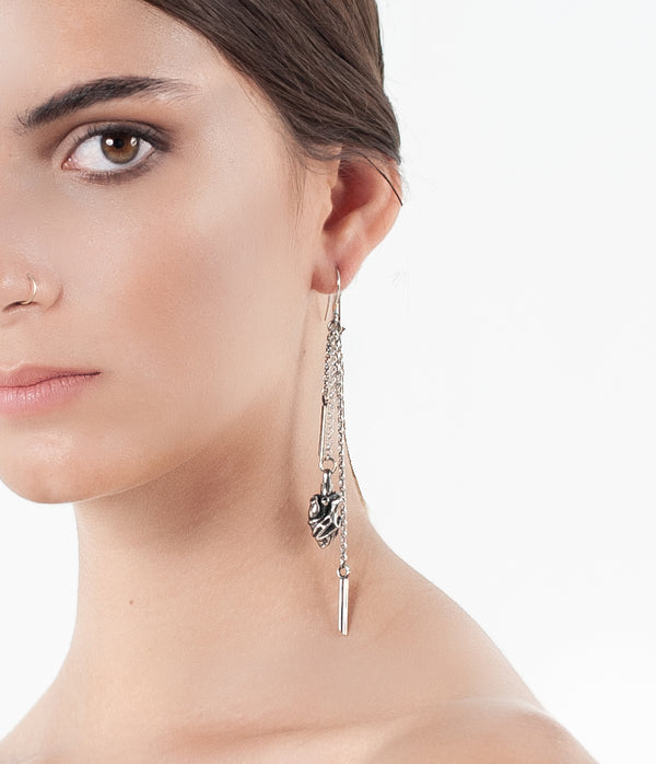 anatomical heart dangle earrings - brass