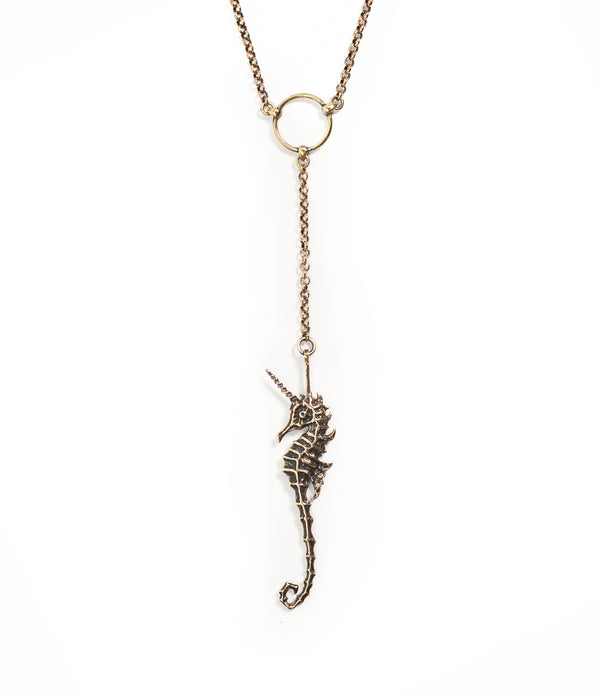 seahorse unicorn pendant - brass