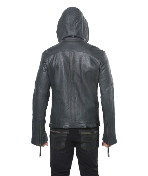 slim fitting thin high quality sheep leather hoody.  Men's leather hoody.