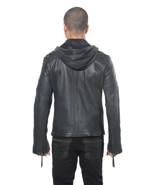 slim fitting thin high quality sheep leather hoody.  Men's leather hoody. Goth leather hoodie.
