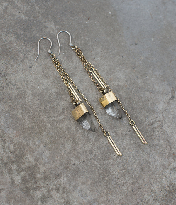 crystal dangle earrings - brass
