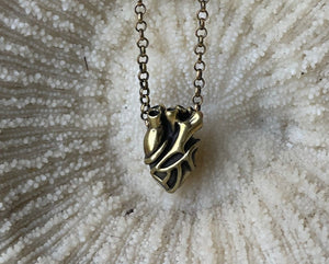  anatomical heart pendant. heart pendant necklace. brass heart. macabre heart pendant.