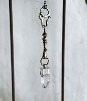 art nouveau spire connector with cystal pendant with chain and adjustable clasp.