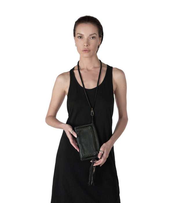 Leather lanyard. Black wallet necklace, a leather essential for the pure essentials and hands free moments. Gothic wallet.